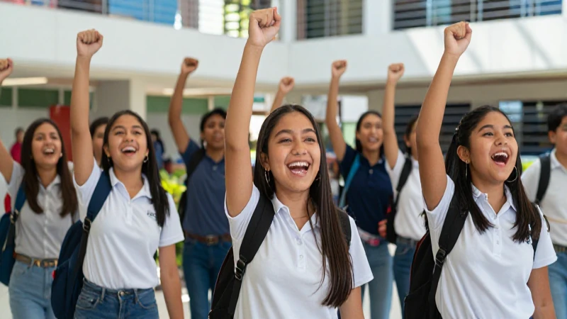 Estudiantes mexicanos animados en campus brillante y dinámico