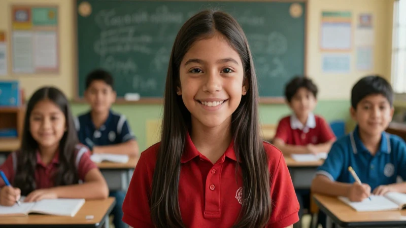 Estudiante mexicano sonriente en un aula vibrante