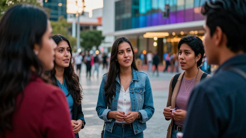 Jóvenes mexicanos discuten en plaza urbana