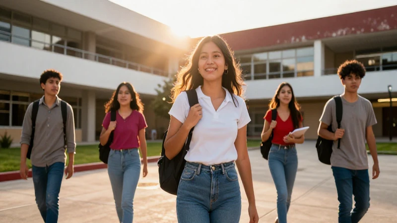 Estudiantes mexicanos dinámicos en campus con luz dorada