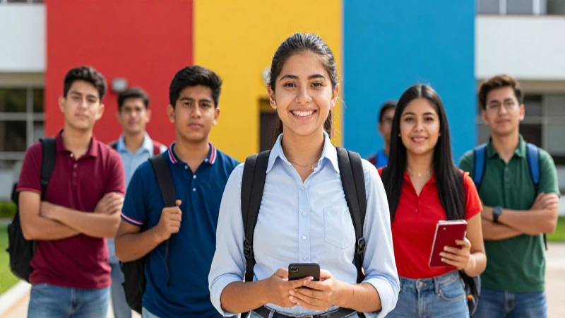 Estudiantes mexicanos entusiastas en un campus moderno