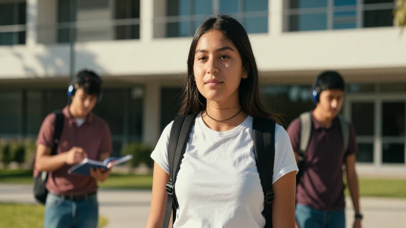 Joven estudiante mexicano diverso en campus iluminado