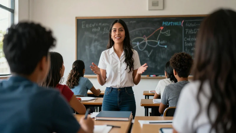 Educadora mexicana inspirando estudiantes en espacio luminoso