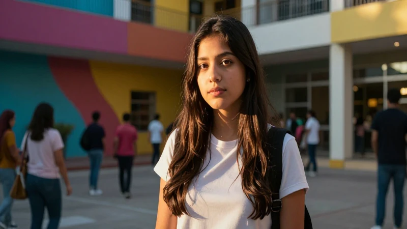 Estudiante mexicano en ambiente universitario vibrante y claro