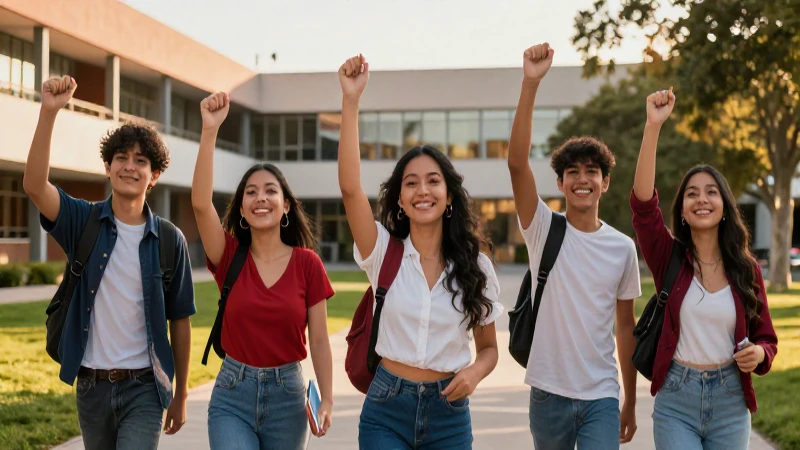 Jóvenes mexicanos celebrando éxito universitario