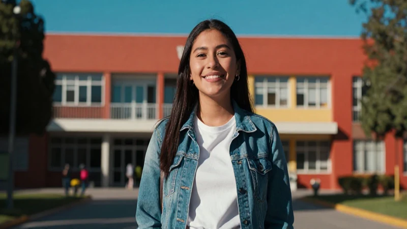 Estudiante mexicana optimista en vibrante campus
