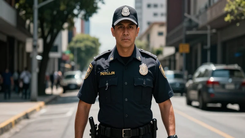 Oficial mexicano en acción en Ciudad de México
