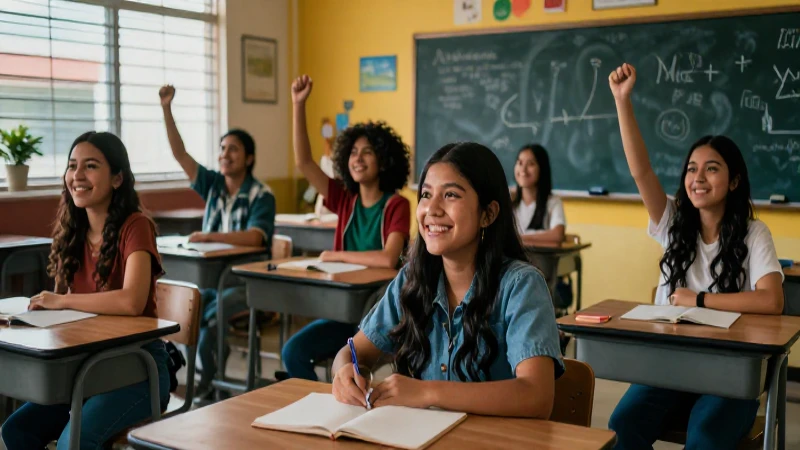 Estudiantes mexicanos exitosos en aula moderno
