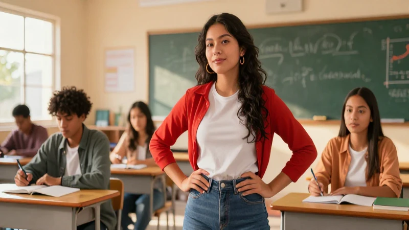 Estudiante mexicano exitoso en aula moderna