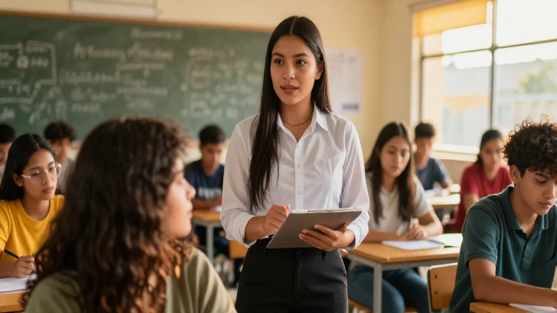 Asistente mexicana en aula educativa y moderna