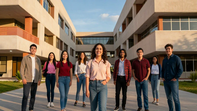 Estudiante mexicano sonríe en campus moderno