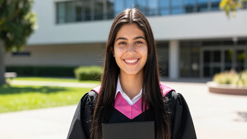Joven mexicana sonríe en campus universitario