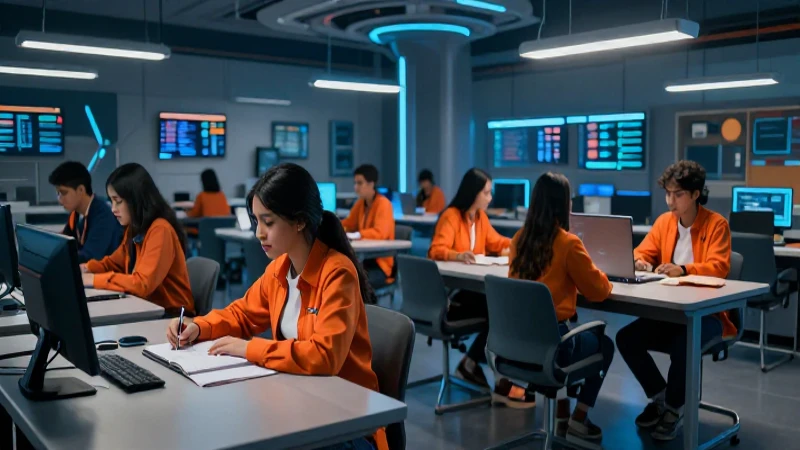 Estudiantes mexicanos en aula futurista de alta tecnología