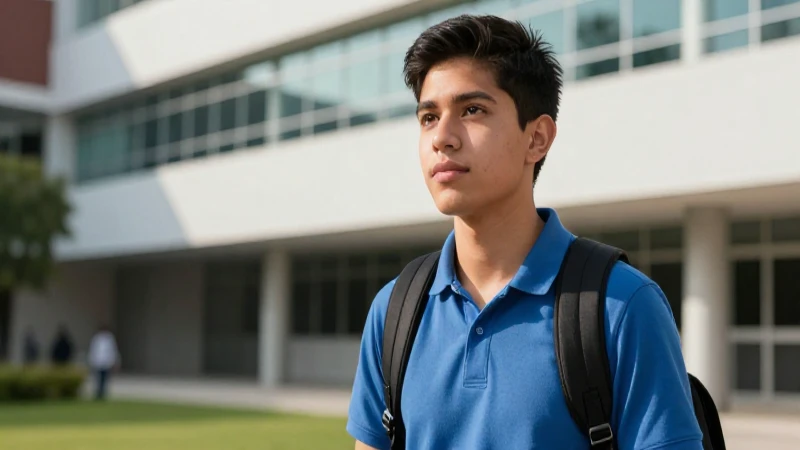 Estudiante mexicano en campus, estilo vibrante