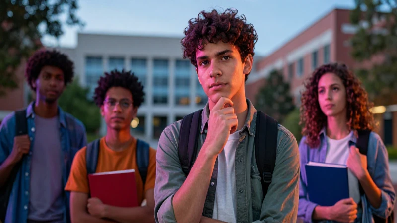 Estudiante diverso en campus con iluminación dramática