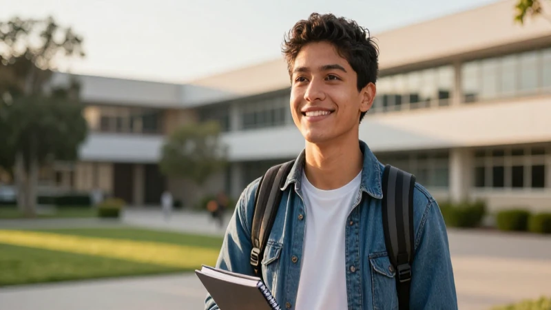 Estudiante mexicano optimista en campus brillante