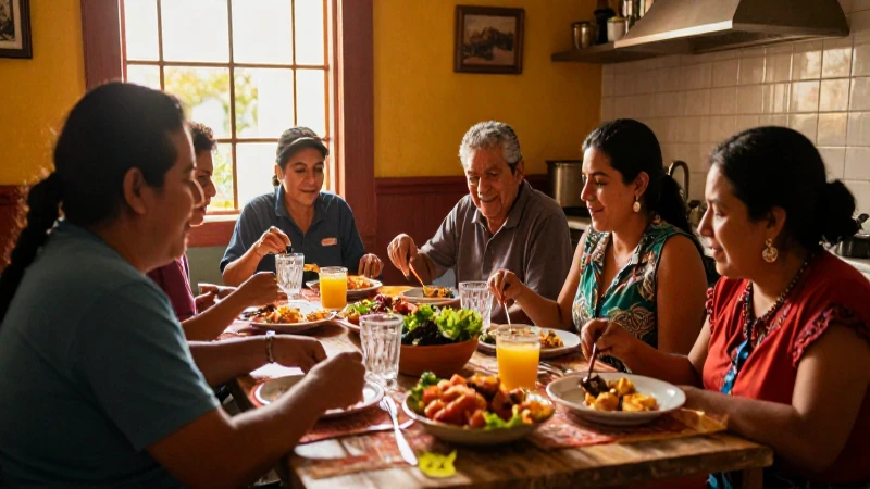 Cocina mexicana vibrante con luz dorada y detalle cinematográfico