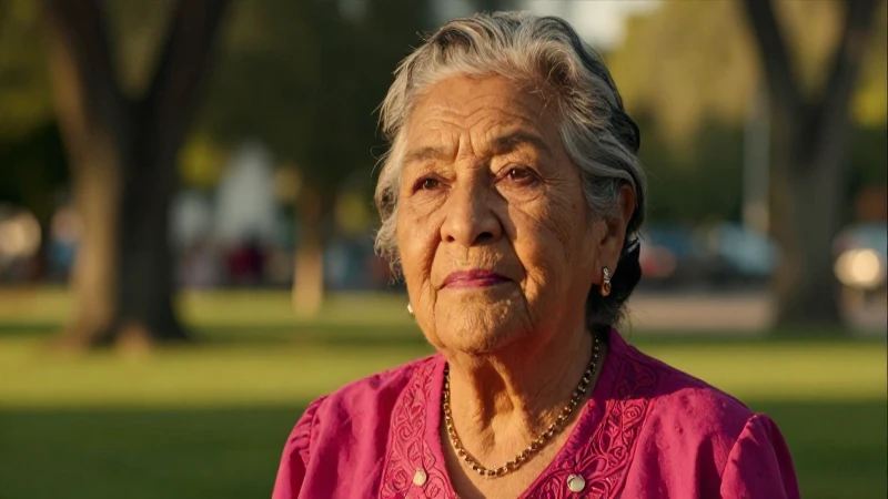 Mujer mayor mexicana en un parque con luz dorada