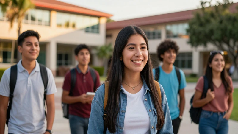 Estudiantes mexicanos celebrando el éxito en campus vibrante