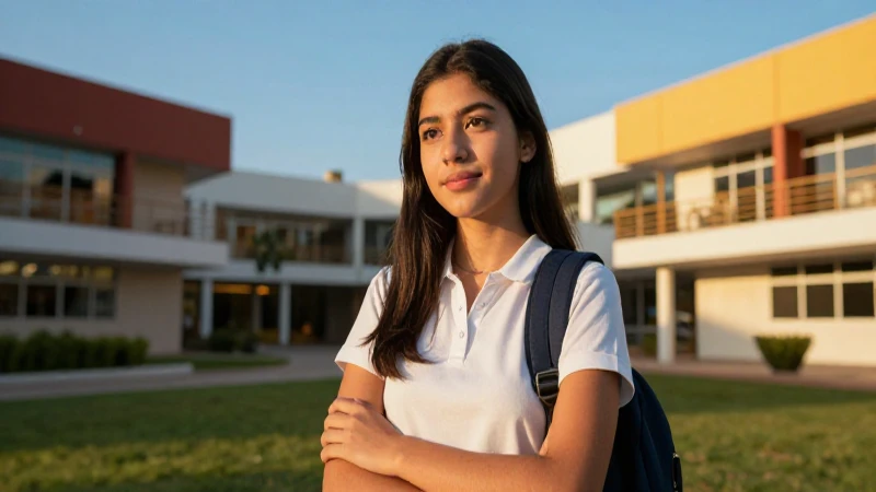Joven mexicano en campus moderno y brillante