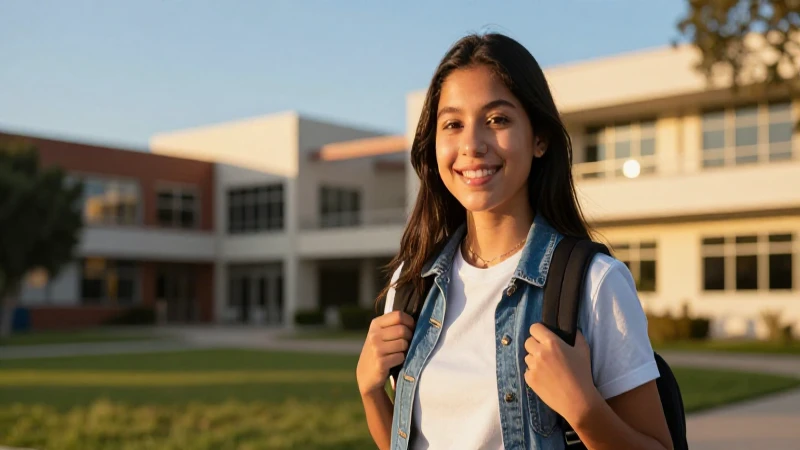 Estudiante mexicano exitoso en campus moderno