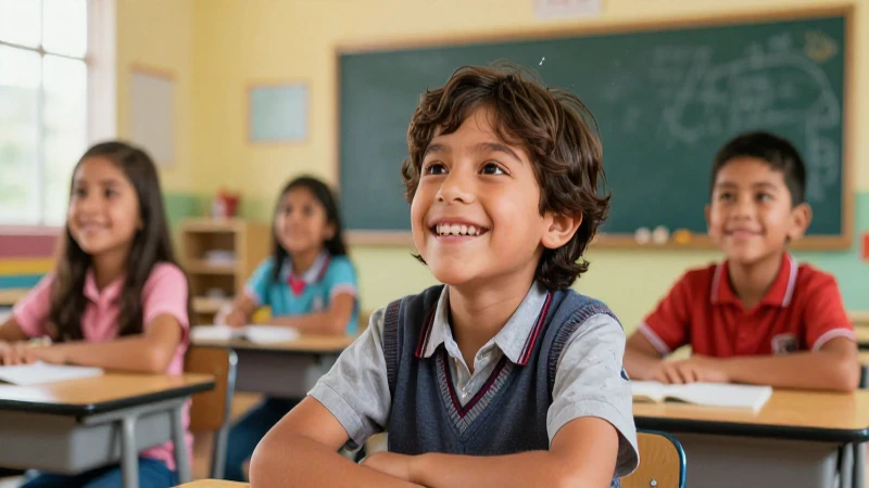 Niño mexicano sonríe con esperanza en aula