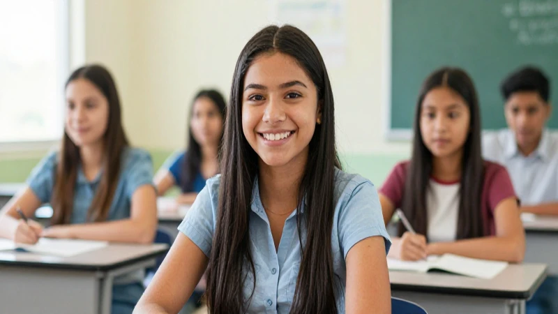 Estudiante mexicano exitoso en aula moderna