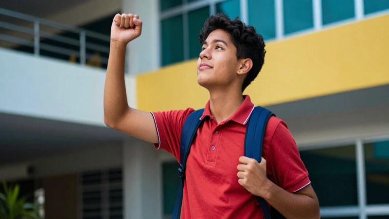 Estudiante mexicano exitoso en ambiente universitario moderno