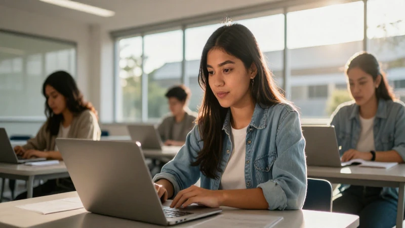 Estudiante mexicana en aula universitaria moderna