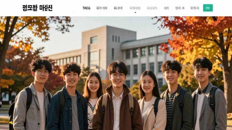 Estudiante en campus coreano vibrante en otoño