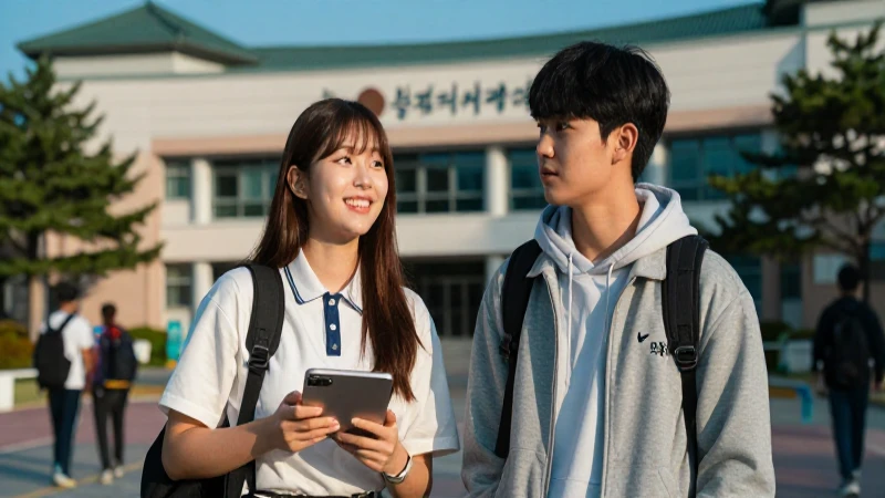 Estudiantes ambiciosos en un campus coreano vibrante