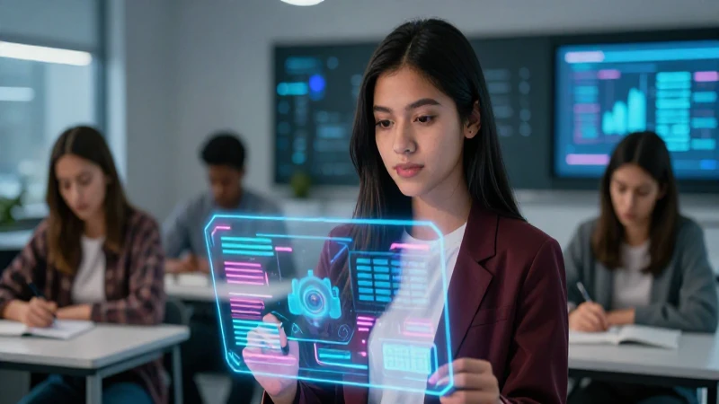 Estudiante mexicano frente a tecnología holográfica