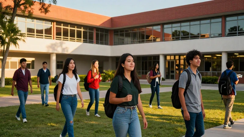 Estudiantes mexicanos en un campus moderno