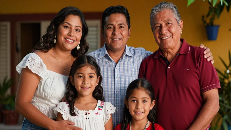 Retrato vibrante y cálido de familia mexicana feliz