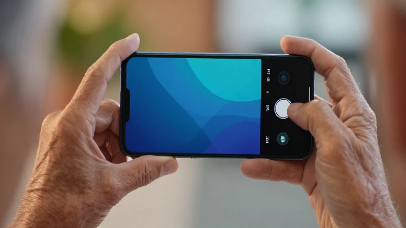 Manos mayores sostienen smartphone moderno con luz cálida