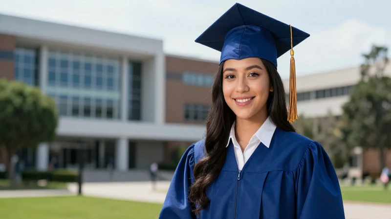 Estudiante mexicano exitoso en campus moderno