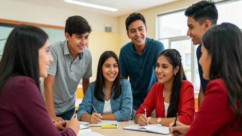 Estudiantes mexicanos colaborando en campus moderno