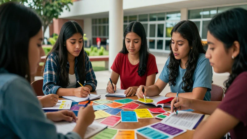 Estudiantes mexicanos vibrantes en campus moderno