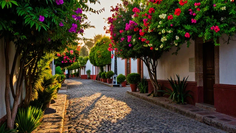 Calle pintoresca de Atlacomulco bajo luz dorada