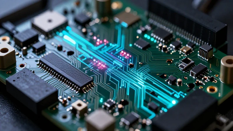 Detalle macro de circuito cyberpunk brillante