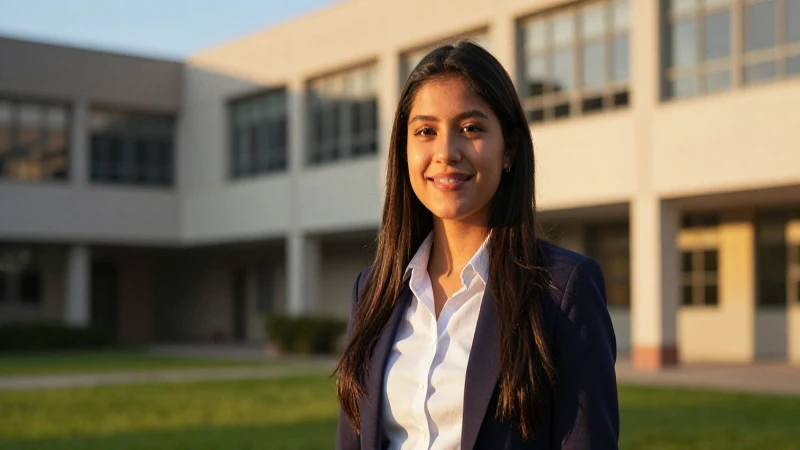 Joven exitoso en campus académico moderno