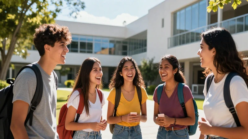 Risas mexicanas vibrantes en universidad moderna