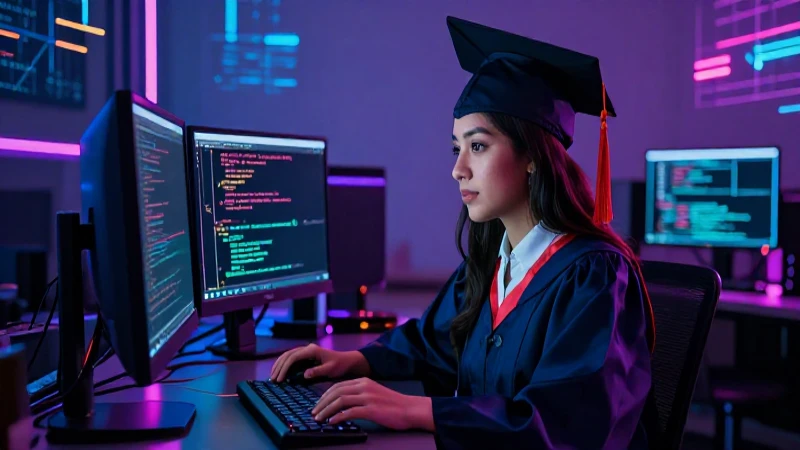 Estudiante mexicano programando con estilo cinematográfico