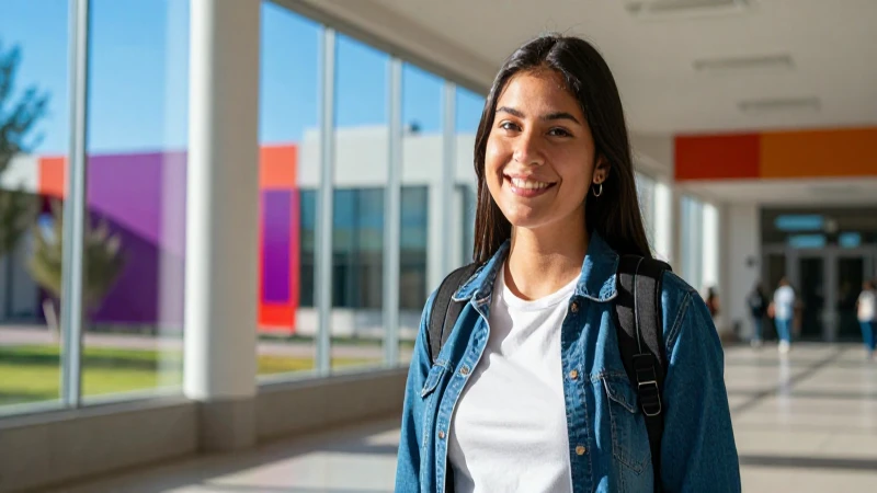Joven sonriente en campus universitario sonorense