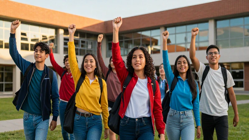 Jóvenes mexicanos celebrando el éxito académico