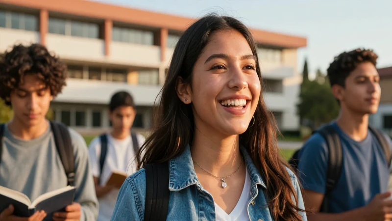 Estudiante mexicana exitosa y alegre bajo luz dorada