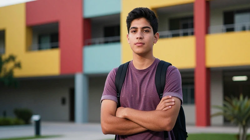 Joven mexicano seguro en moderno campus
