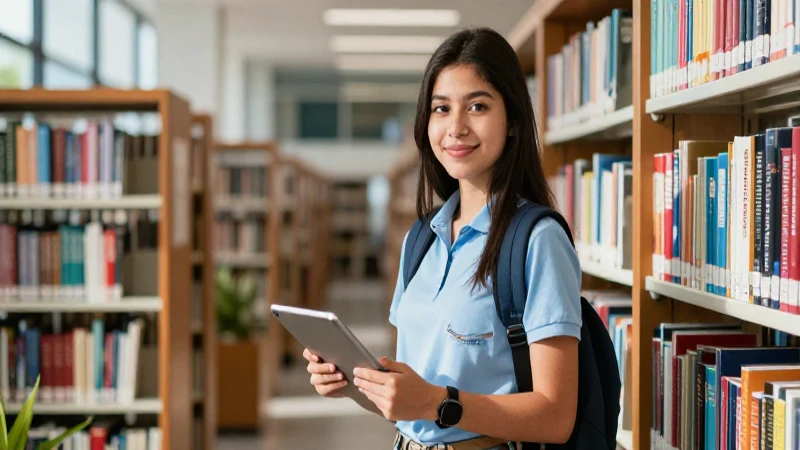 Estudiante mexicano moderno en biblioteca
