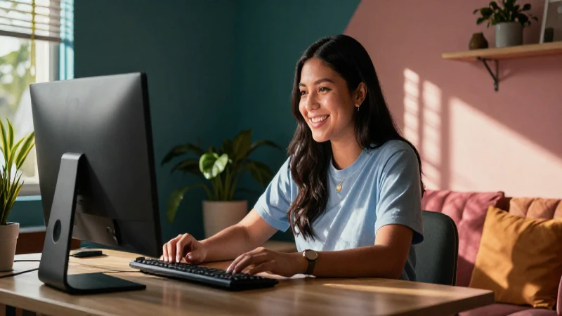 Estudiante mexicano feliz en moderno ambiente digital