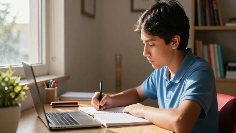 Estudiante mexicano estudia con luz natural